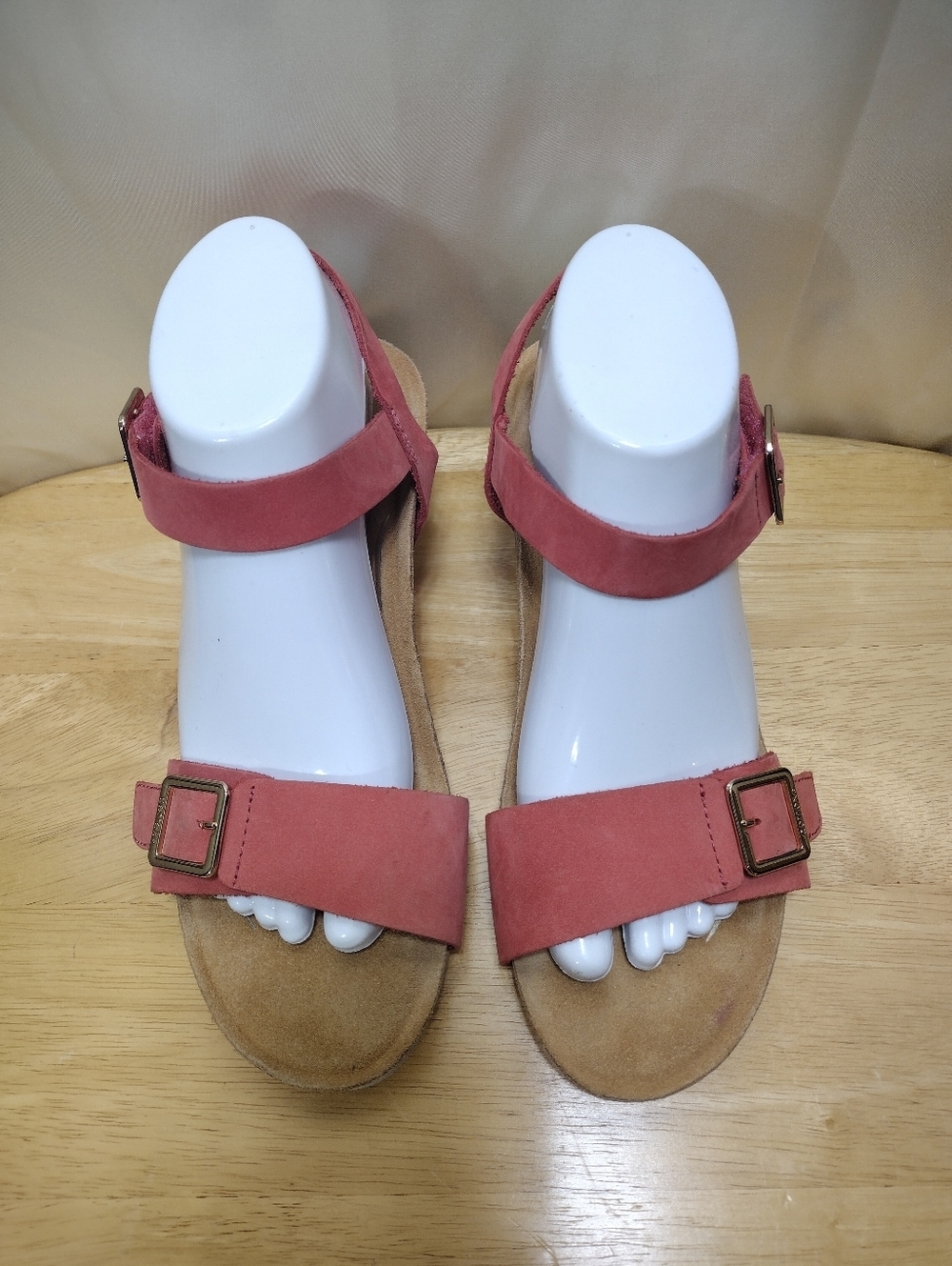 Aetrex Lexa Orthotic Strap Wedge Sandals Coral Leather  Sz 9-9.5 Cork Sandals
